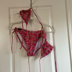 Pink Leaf Print Bikini Set